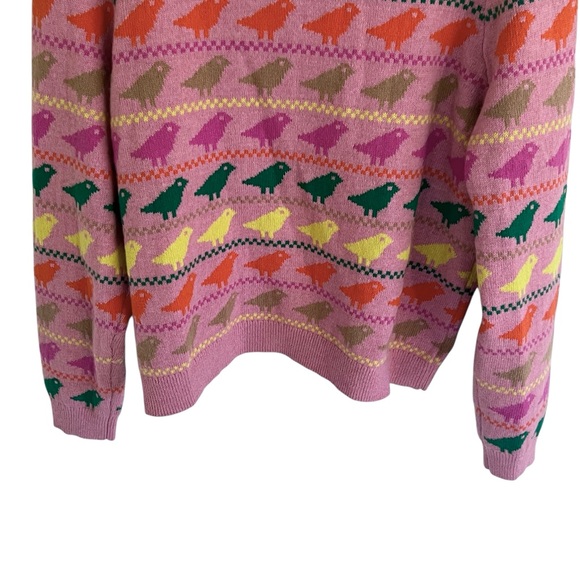 Boden Pink Multicolor Edie Fair Isle Sweater in Pink Birds Large - Picture 6 of 9